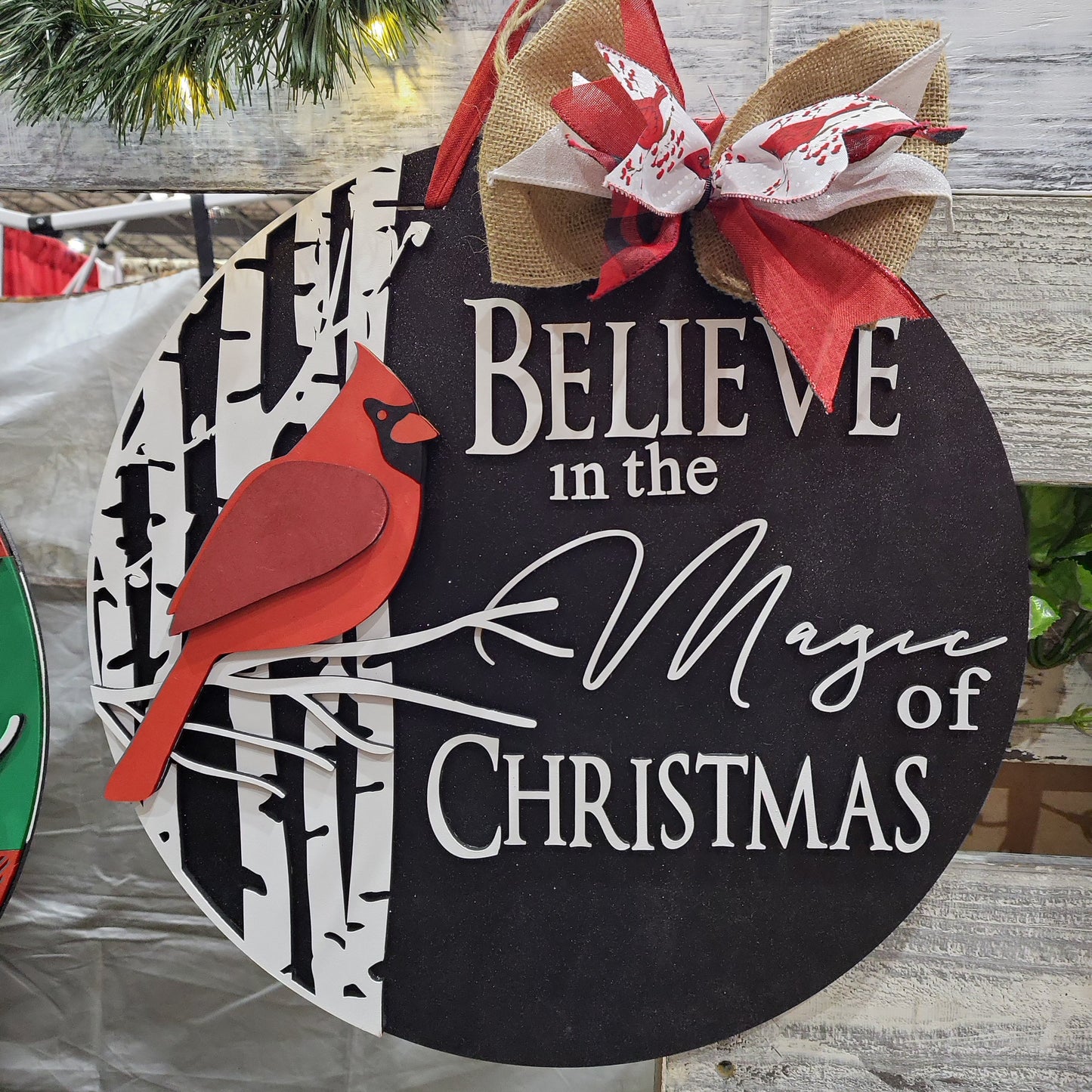 Finished - Large Door Hanging Sign - Believe in the Magic of Christmas | Cardinal