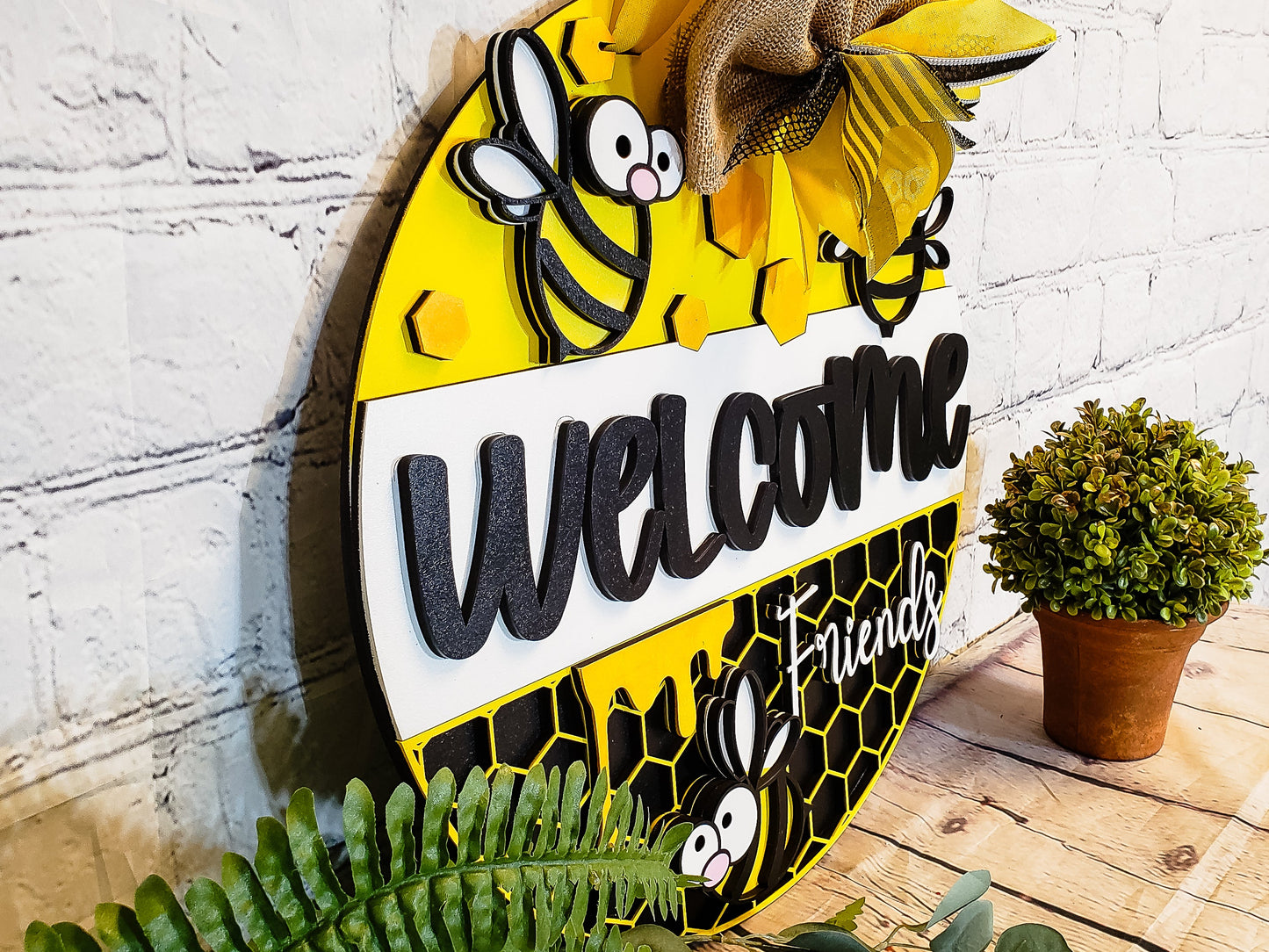 Finished - Large Door Hanging Sign - Welcome Friends | Bee