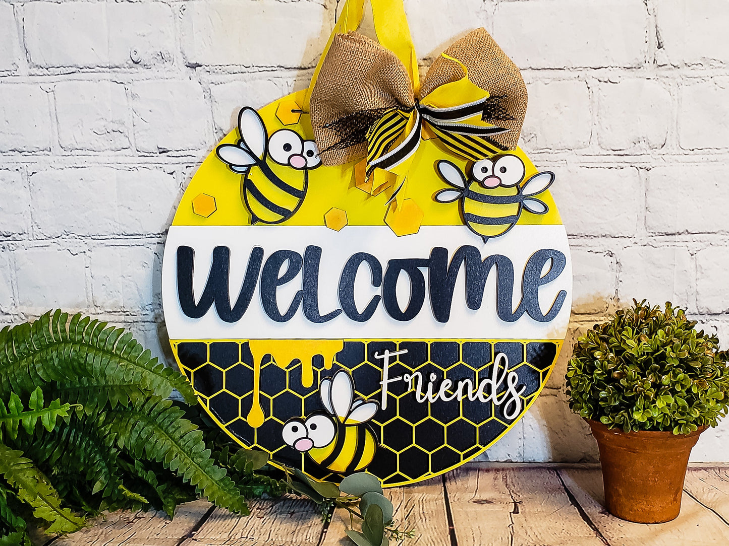 Welcome Friends | Bee | Handcrafted Finished Tabletop Or Large Door Signs