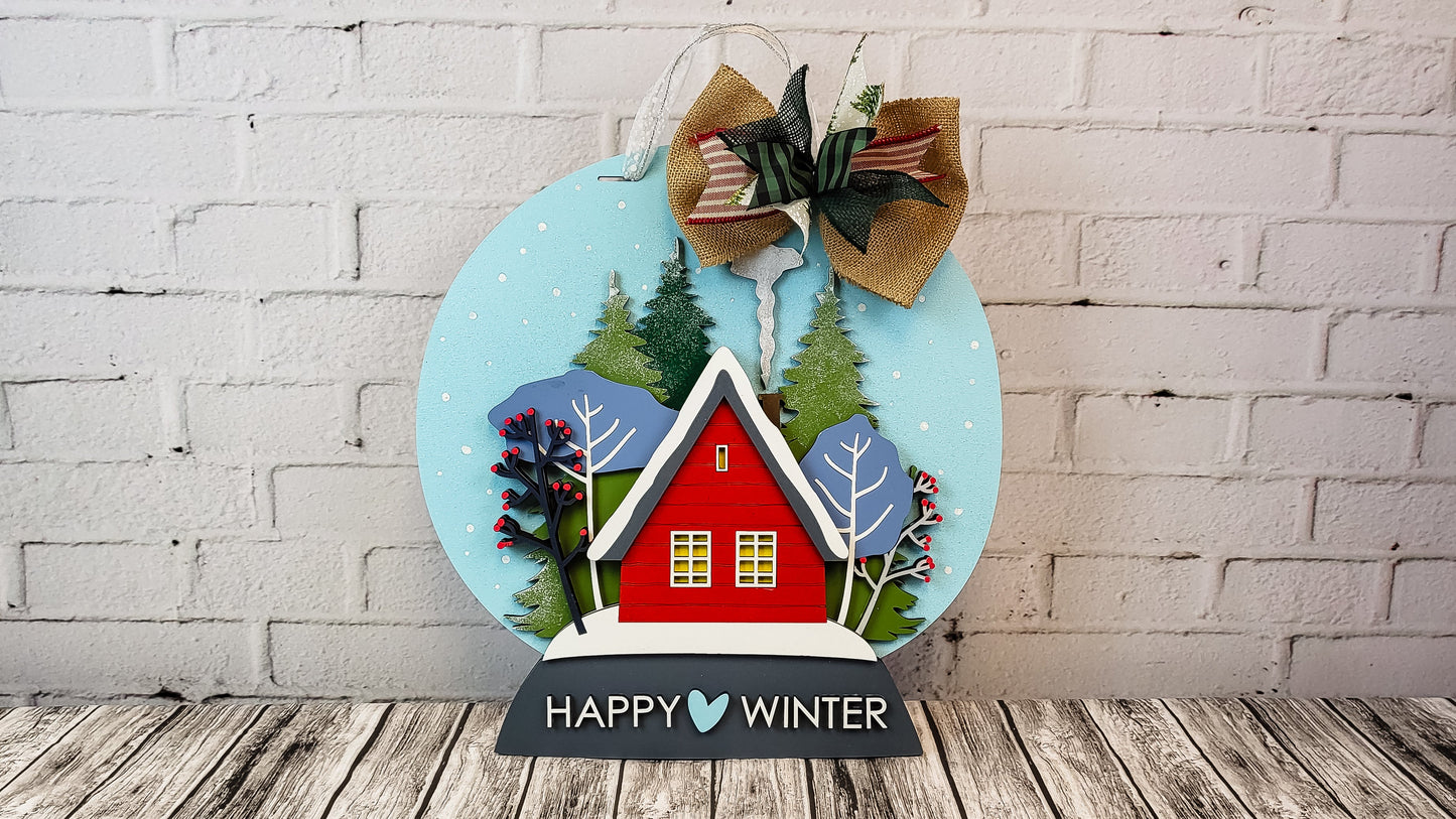 Snow Globe Happy Winter | Handcrafted Finished Tabletop Or Large Door Signs