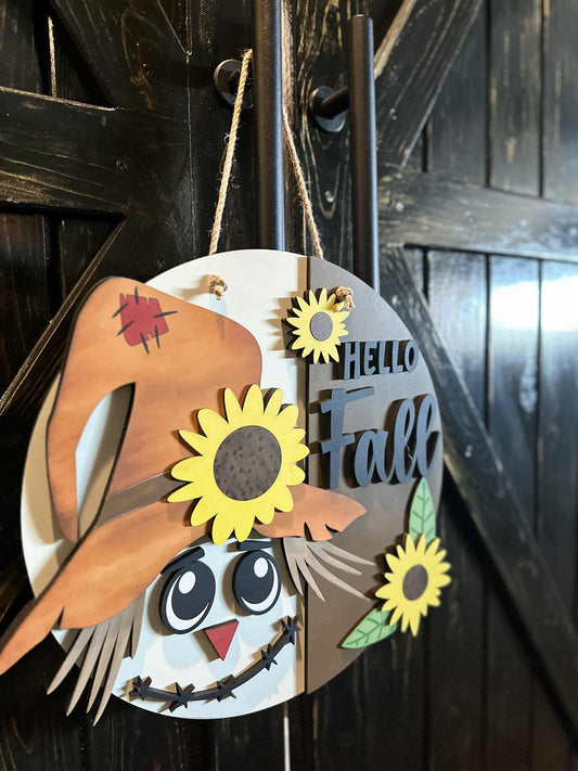 Hello Fall Scarecrow | Handcrafted Finished Tabletop Or Large Door Signs