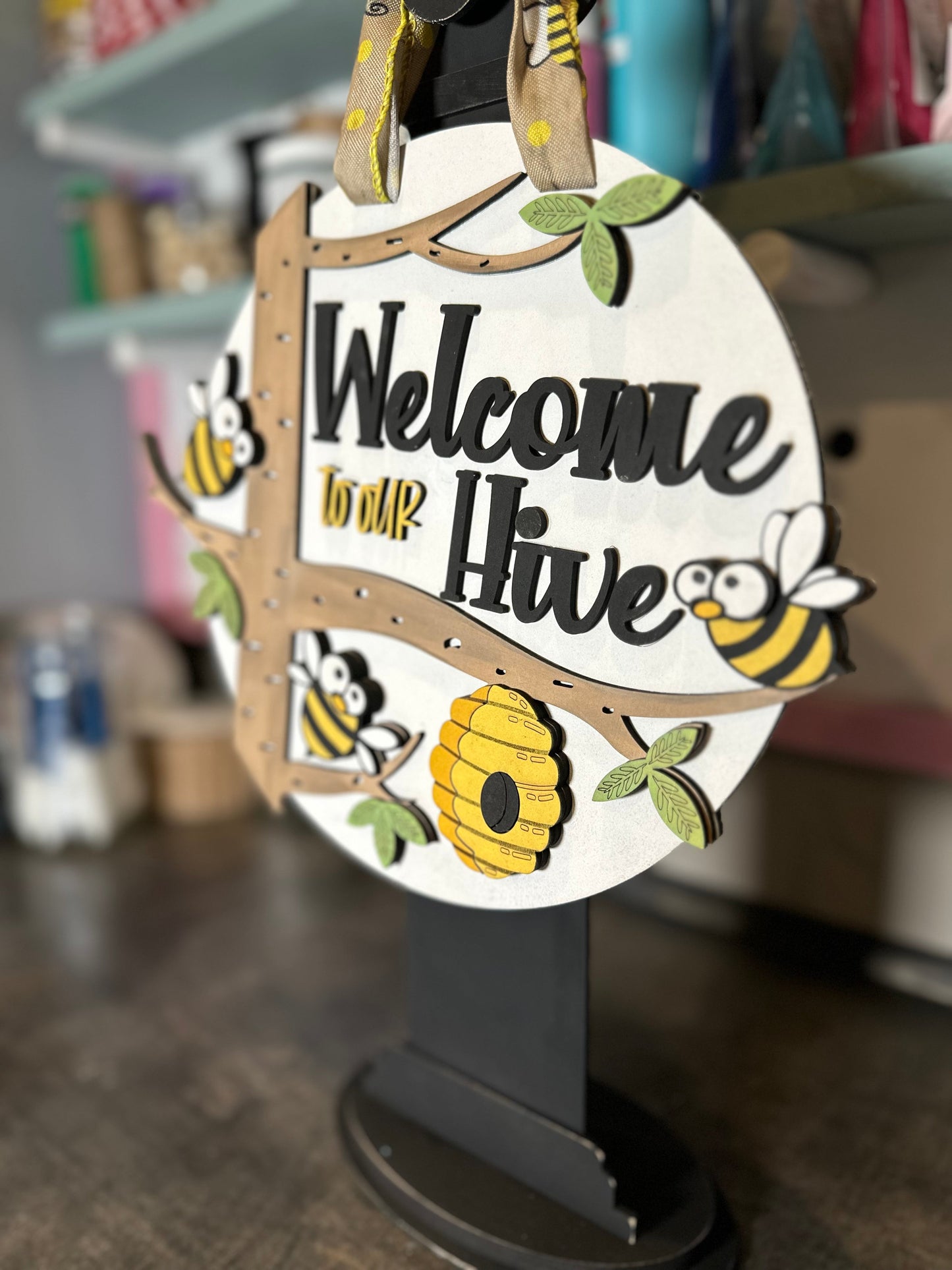 Welcome To Our Hive | Handcrafted Finished Tabletop Or Large Door Signs
