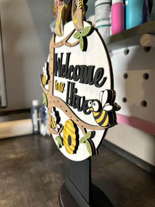 Welcome To Our Hive | Handcrafted Finished Tabletop Or Large Door Signs