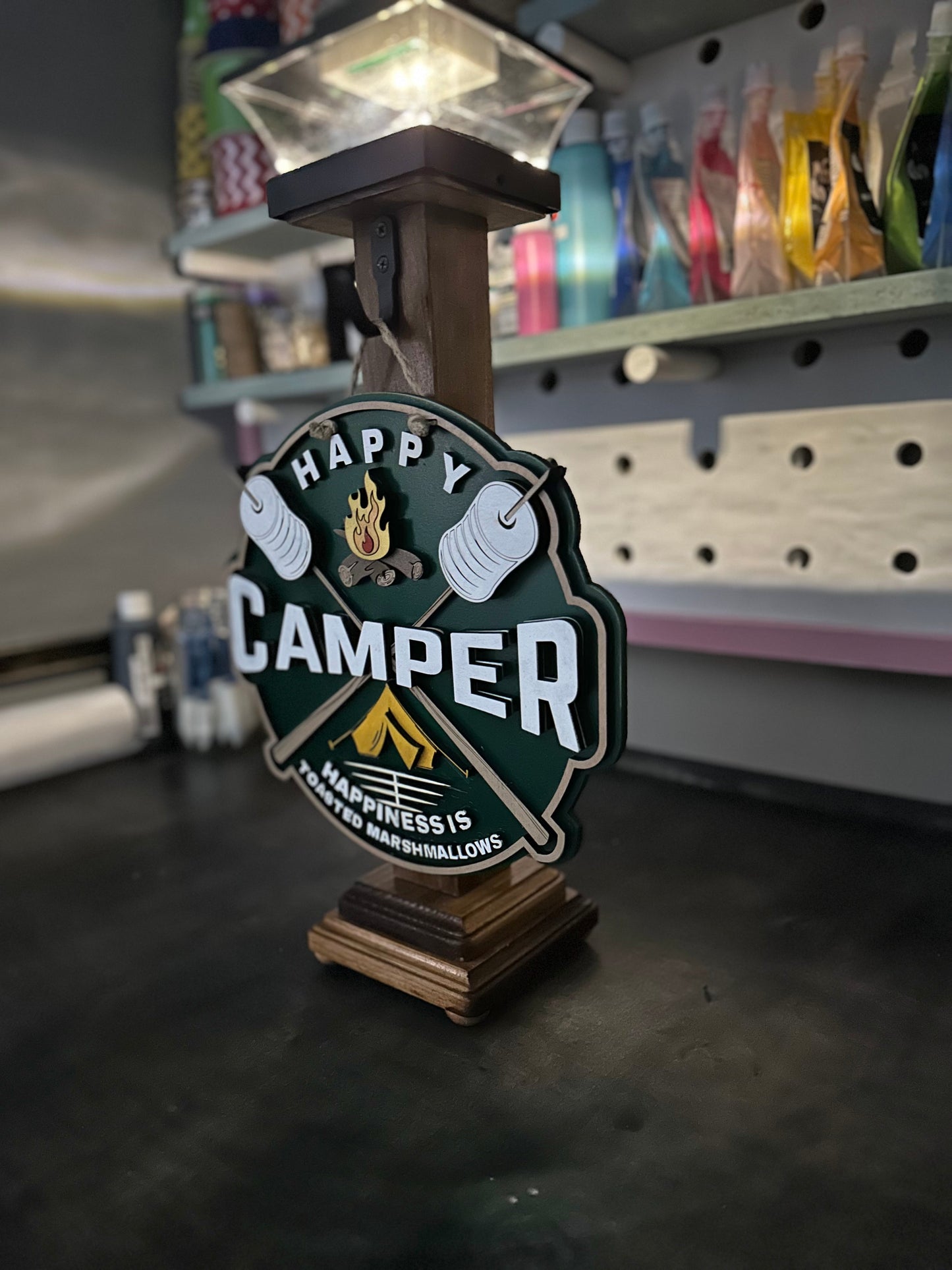 Happy Camper Sign | Handcrafted Finished Tabletop Or Large Door Signs