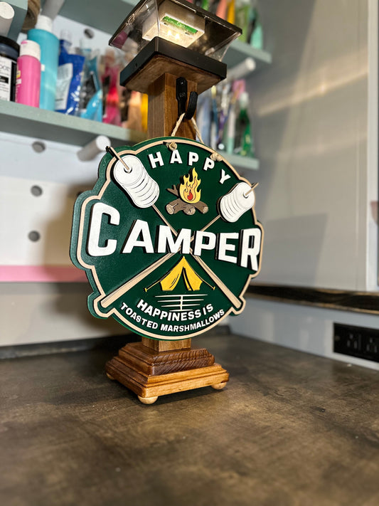 Happy Camper Sign | Handcrafted Finished Tabletop Or Large Door Signs