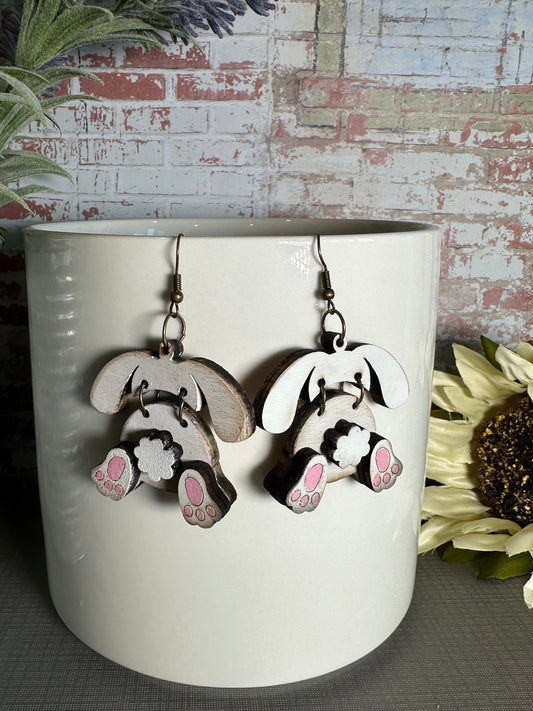Adorable Wood Bunny Handmade Earrings