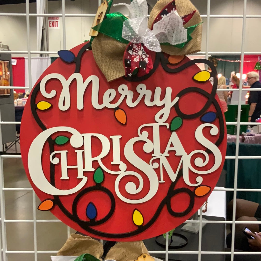 Finished - Large Door Hanging Sign - Merry Christmas Lights