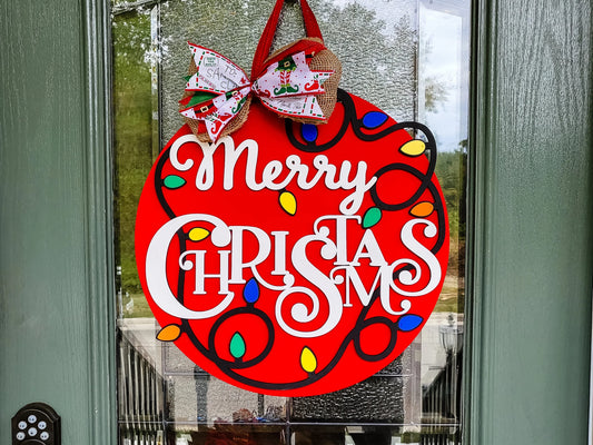 Merry Christmas Lights | Handcrafted Finished Tabletop Or Large Door Signs