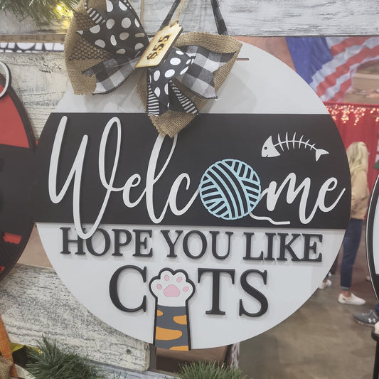 Finished -  Large Door Hanging Sign - Welcome | Hope you like cats