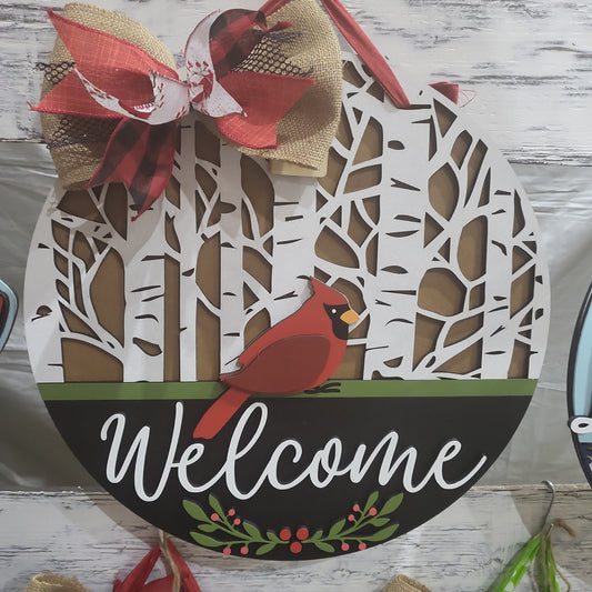 Finished -  Large Door Hanging Sign - Welcome | Cardinal