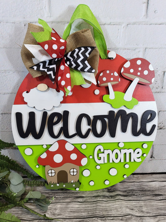 Finished -  Large Door Hanging Sign - Welcome Gnome | Mushroom
