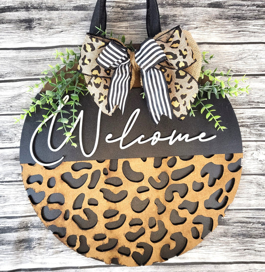Finished -  Large Door Hanging Sign - Welcome Animal Print