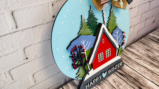 Finished -  Large Door Hanging Sign - Snow Globe Happy Winter