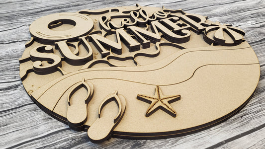 Unfinished DIY Project Kit - Tabletop Or Large Hanging Door Sign - Hello Summer (Beach)