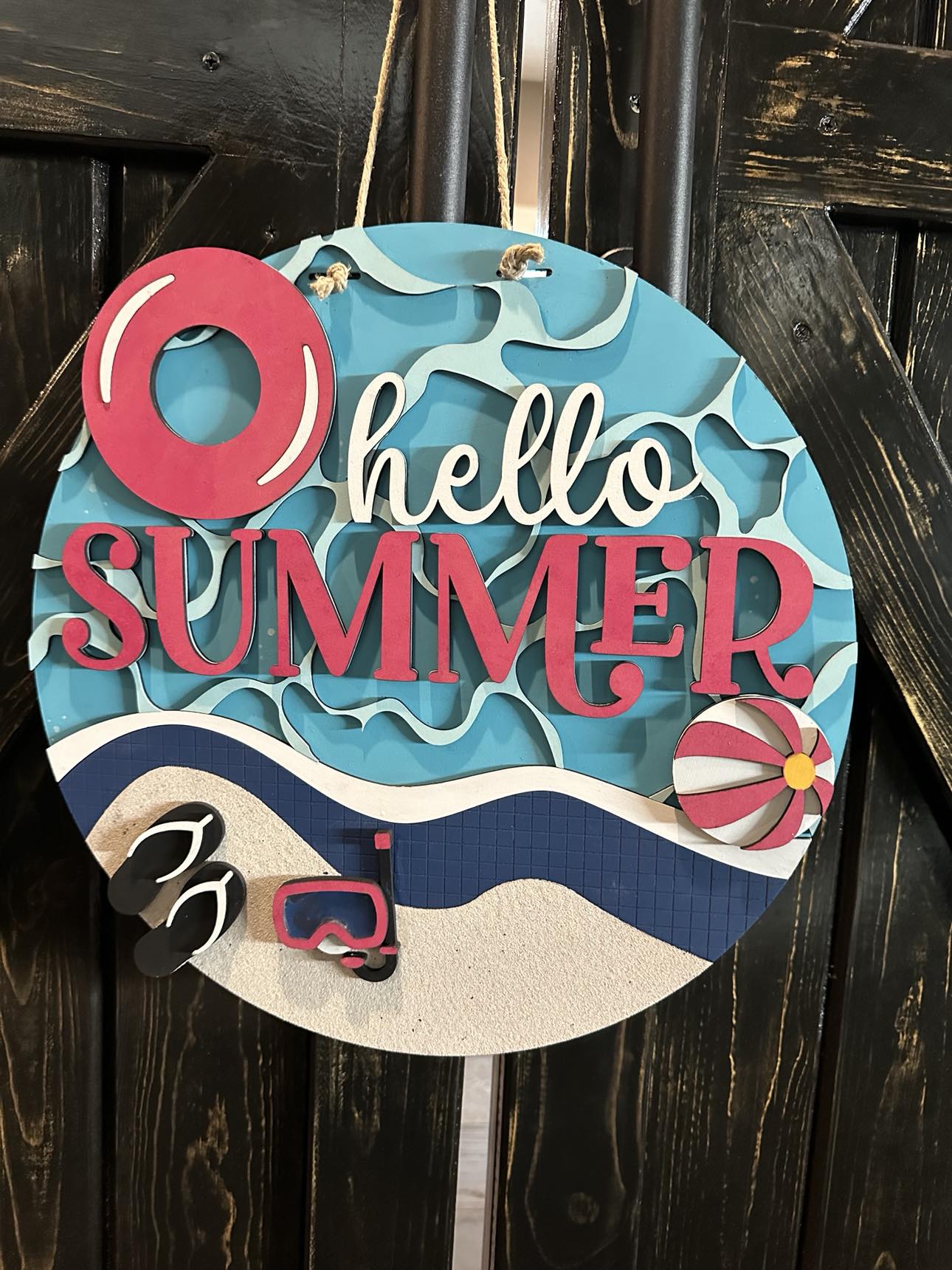 Unfinished DIY Project Kit - Tabletop Or Large Hanging Door Sign - Hello Summer (Beach)