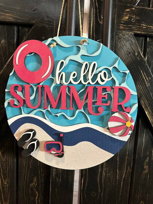 Finished -  Large Door Hanging Sign - Hello Summer (Pool)