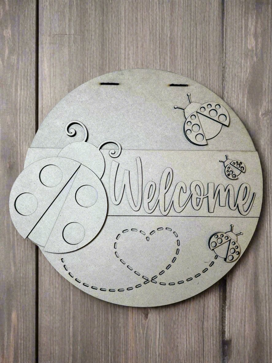 Unfinished DIY Project Kit - Tabletop Or Large Door Hanging Ladybug Welcome Sign