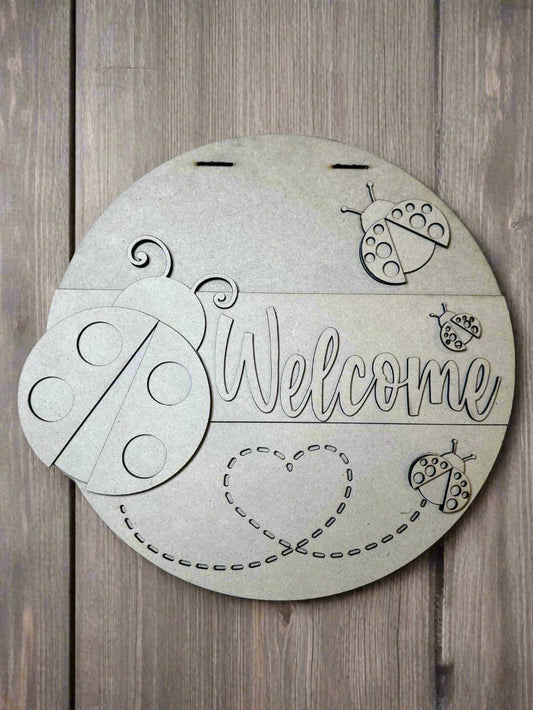 Unfinished DIY Project Kit - Tabletop Or Large Door Hanging Ladybug Welcome Sign