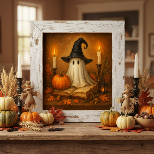 Cozy Cottagecore Ghost With Lantern – Sublimation Print or Digital Download