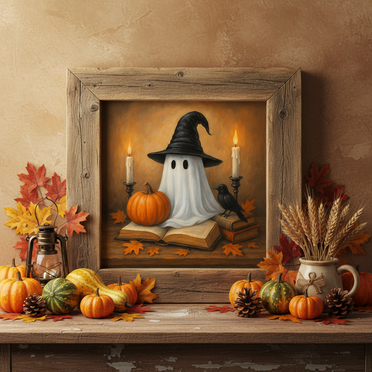 Cozy Cottagecore Ghost With Crow – Sublimation Print or Digital Download