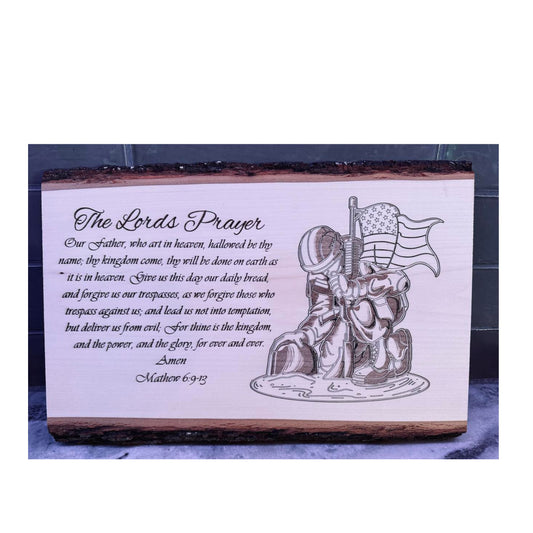 The Lords Prayer - Custom Engraved On Raw Edge Wood