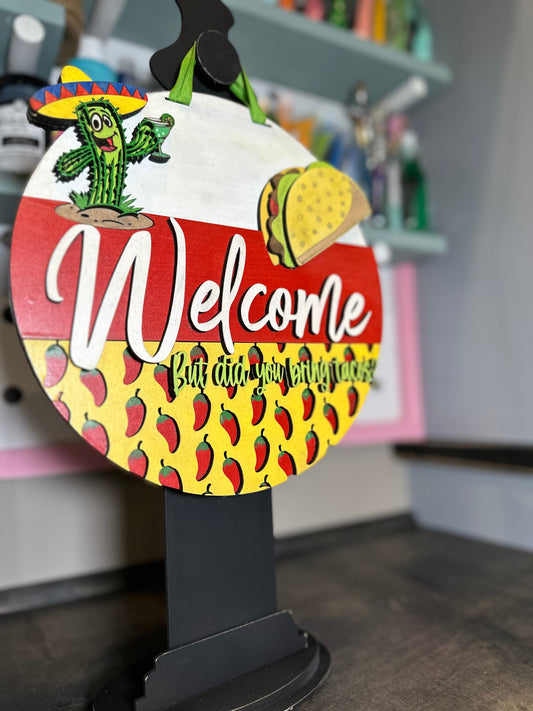 Finished -  Small Tabletop Door Hanging Sign - Welcome Taco's