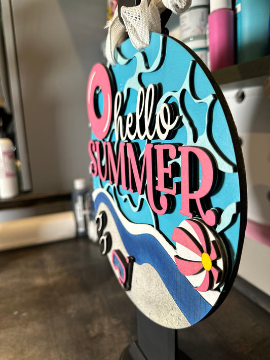 Finished -  Small Tabletop Door Sign - Hello Summer