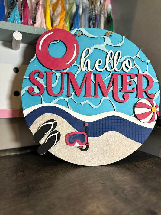 Finished -  Large Door Hanging Sign - Hello Summer (Pool)