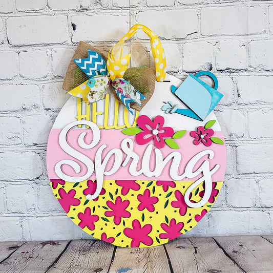 Finished -  Large Door Hanging Sign - Hello spring watering can