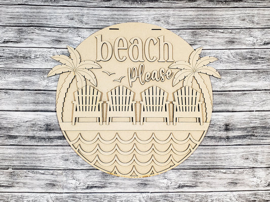 Unfinished DIY Project Kit - Tabletop Or Large Hanging Door Sign - Beach Please