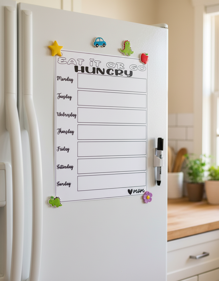 Weekly Menu Board | “Eat It or Go Hungry” | Reusable Dry Erase Planner (8.5” x 11”)