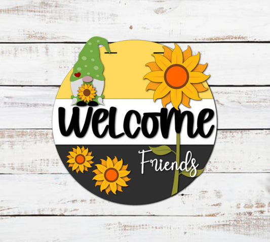 Finished -  Large Door Hanging Sign - Welcome Friends | Gnome
