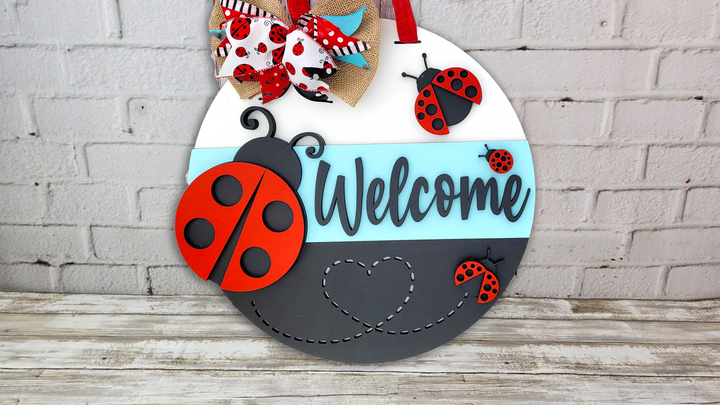 Unfinished DIY Project Kit - Tabletop Or Large Door Hanging Ladybug Welcome Sign