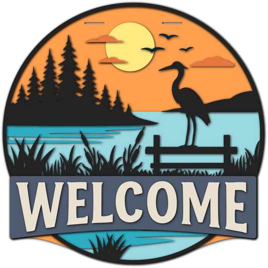Finished -  Small Tabletop Door Hanging Sign - Welcome Crane