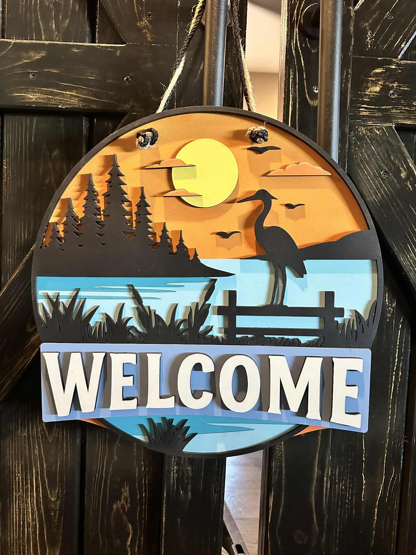 Welcome Crane Sign | Handcrafted Finished Tabletop Or Large Door Signs