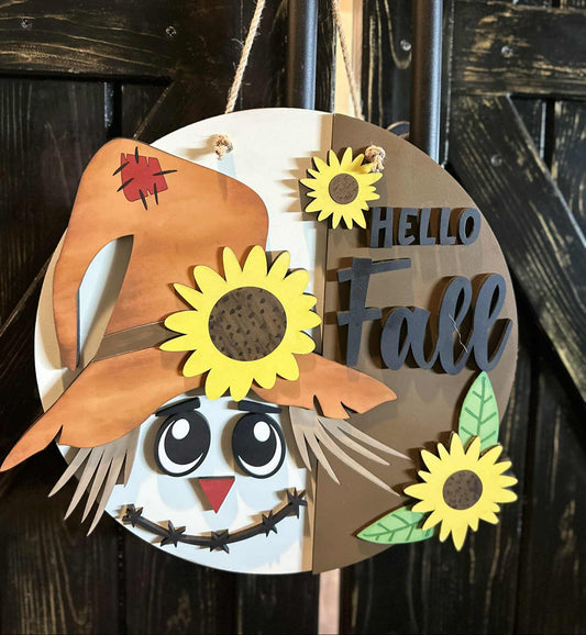Hello Fall Scarecrow | Handcrafted Finished Tabletop Or Large Door Signs