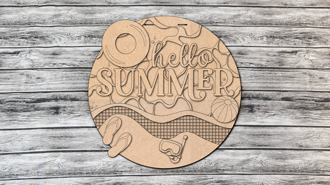 Unfinished DIY Project Kit - Tabletop Or Large Door Hanging Hello Summer (Pool)