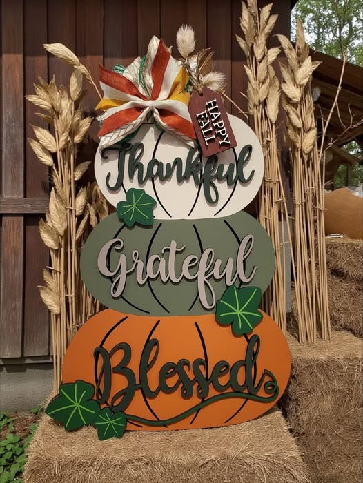 Thankful, Grateful, Blessed | Handcrafted Finished Tabletop, Or Door Signs