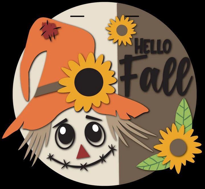 Hello Fall Scarecrow | Handcrafted Finished Tabletop Or Large Door Signs
