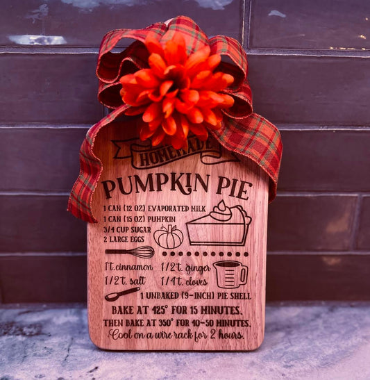 Laser Engraved Pumpkin Pie Recipe Cutting Board (9 1/2" x 7 1/2" (13 1/2" including 4" handle), and is 3/4 inch thick) - Crazy Daisy Boutique